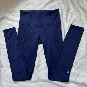 Lululemon Mid Ride Blue Navy Side Pocket Full Length Leggings Sz 2